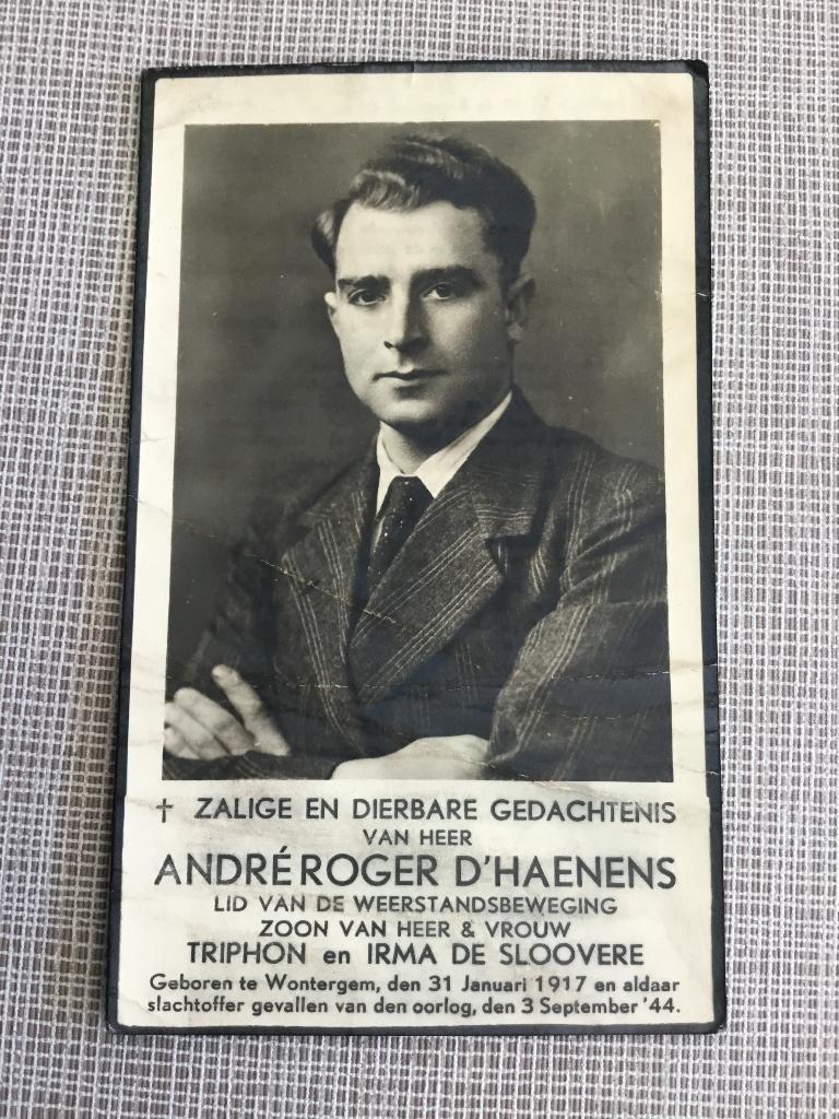 Oorlogsslachtoffer D’Haenens Wontergem +1944 WOII, Verzamelen, Bidprentjes en Rouwkaarten, Verzenden, Bidprentje