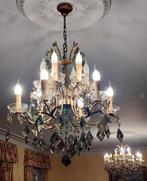 Prachtige kroonluchter in brons met gefumeerde kristallen, Huis en Inrichting, Ophalen
