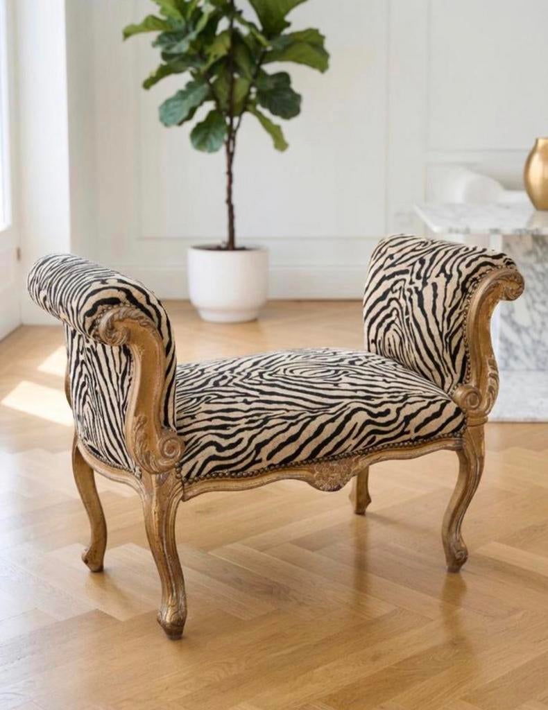 Zebra print bankje, stijlvol design, hotel chique eyecatcher, Ophalen, Zo goed als nieuw