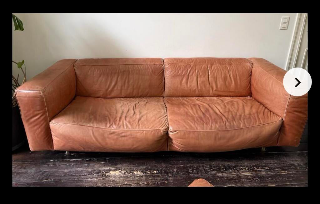 Lederen zetel, gratis. Enkele scheuren., Huis en Inrichting, Zetels | Zetels, Gebruikt, Driepersoons, 200 tot 250 cm, Leer, Ophalen