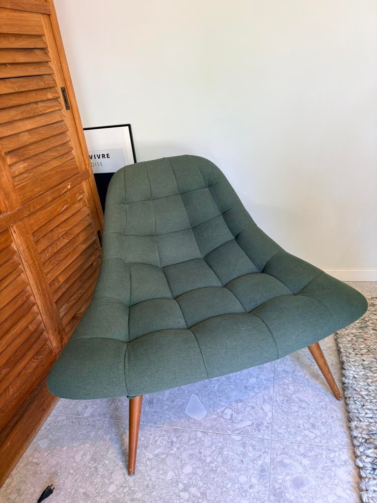 Lounge zetel zacht groen, Huis en Inrichting, Fauteuils, Ophalen, Modern scandinavisch, Minder dan 75 cm, Zo goed als nieuw