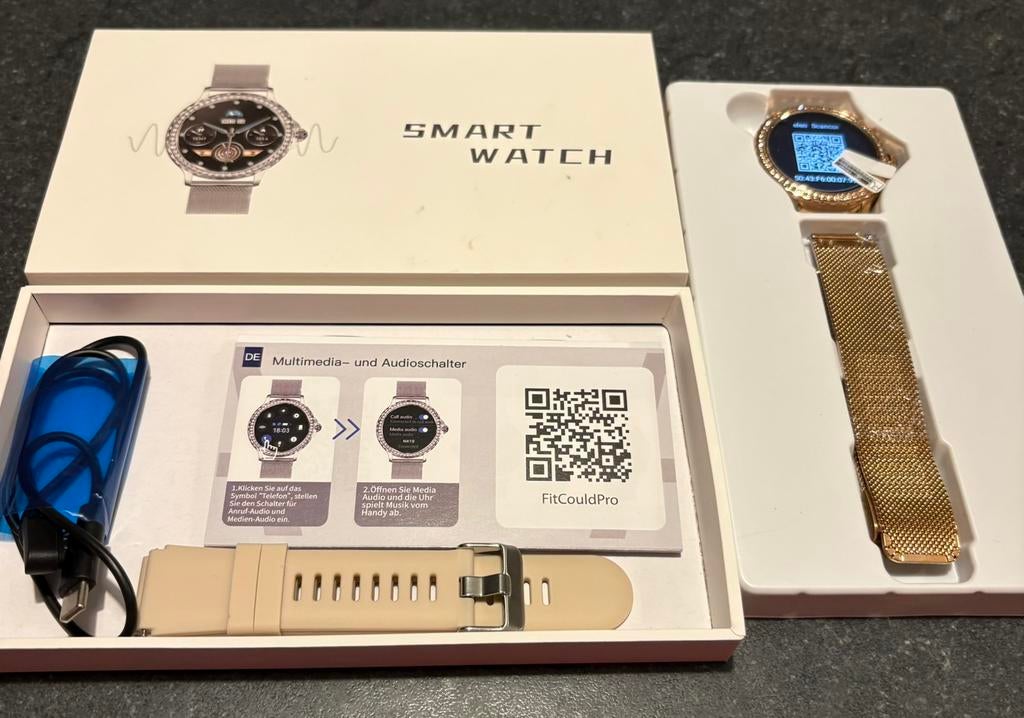 Montre intelligente de luxe avec diamants, neuve, Bijoux, Sacs & Beauté, Neuf, Étanche, Jaune, IOS