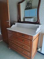 Antieke houten commode met marmeren blad en spiegel, Antiek en Kunst, Ophalen