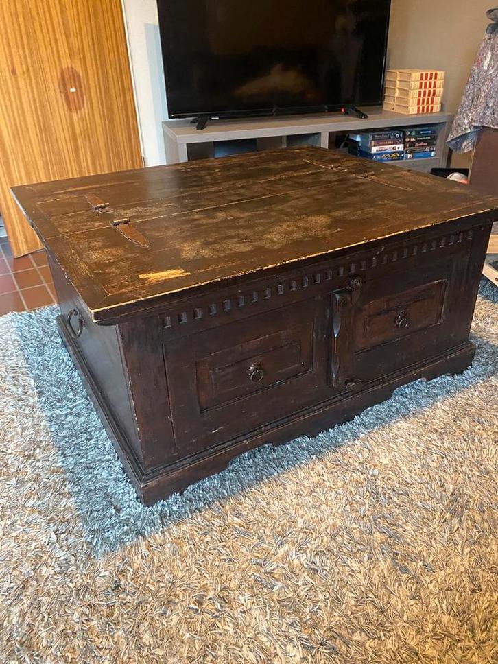 Koloniale Massieve Salontafelkist 1970 *GRATIS LEVERING*, Huis en Inrichting, Tafels | Salontafels, Zo goed als nieuw, Minder dan 50 cm