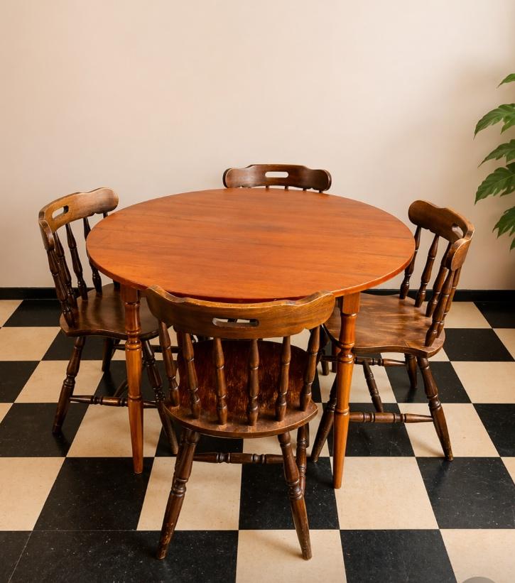 Tafel met 4 stoelen, Enlèvement, Utilisé, Rond, Autres essences de bois