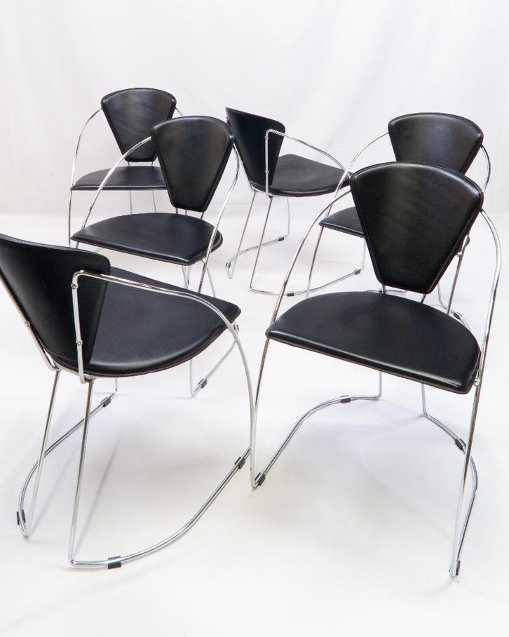 Lot de 6 chaises Arrben modèle « Linda », Maison & Meubles, Chaises, Comme neuf, Cinq, Six Chaises ou plus, Cuir, Métal, Noir