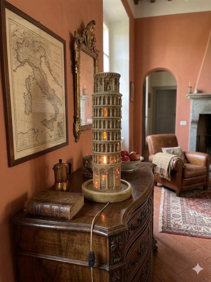 Antieke Albasten Lamp Toren van Pisa Italie groot exemplaar, Antiek en Kunst, Antiek | Verlichting, Ophalen