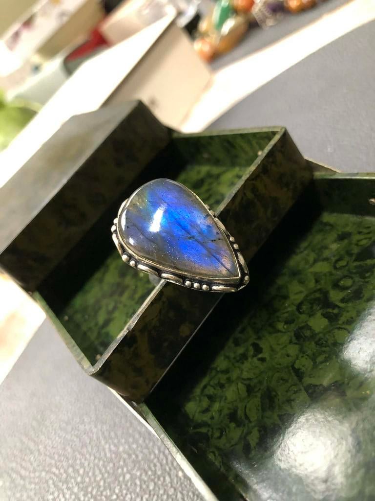 Bague avec labradorite, Bijoux, Sacs & Beauté, Bagues, Enlèvement ou Envoi, Comme neuf, Argent, Argent