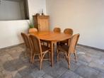 Houten eettafel met 6 stoelen., Ophalen, Gebruikt, 100 tot 150 cm, 50 tot 100 cm