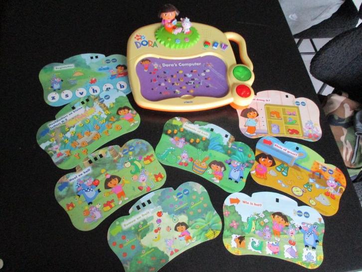 vtech dora's computer met dubbelzijdige kaarten,geluid licht, Kinderen en Baby's, Speelgoed | Vtech, Gebruikt, Ophalen of Verzenden