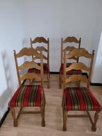 vintage stoelen in massief eikenhout met fluwelen zitting, Huis en Inrichting, Stoelen, Ophalen