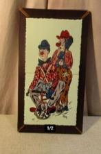 Belle œuvre peinte '2 clowns et un vélo' - Lun, Antiquités & Art, Enlèvement ou Envoi
