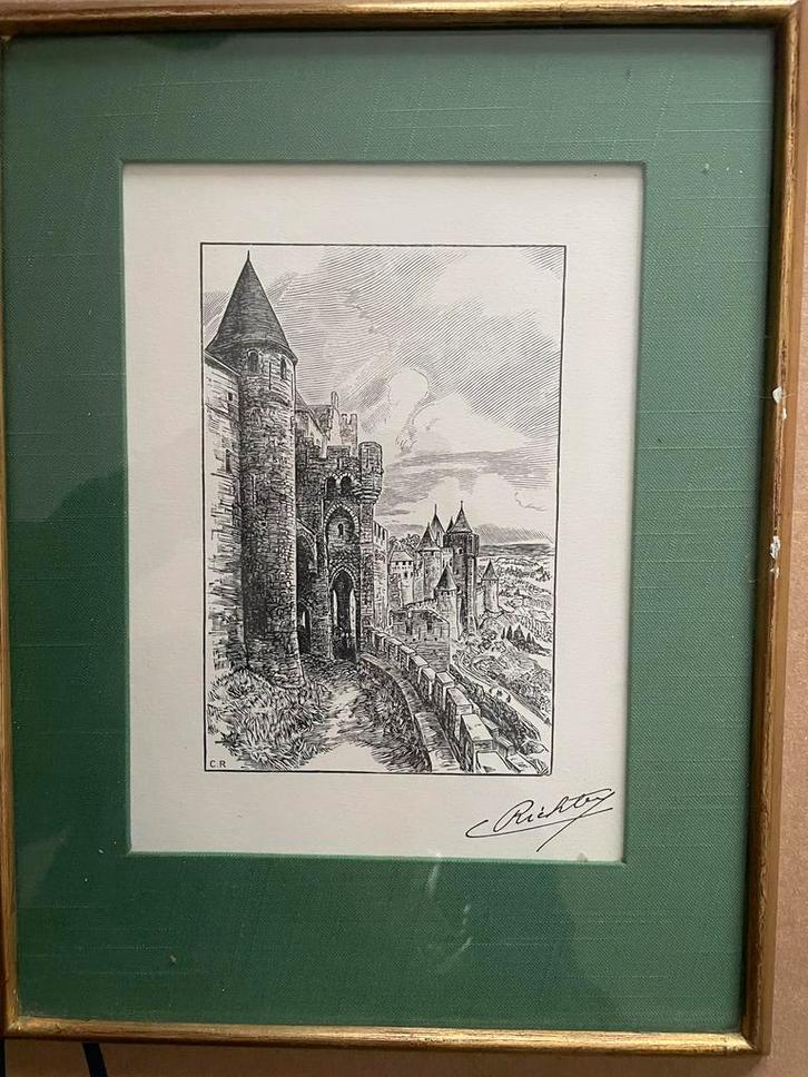 Tabel De wallen van Carcassonne, Antiek en Kunst, Kunst | Etsen en Gravures, Ophalen