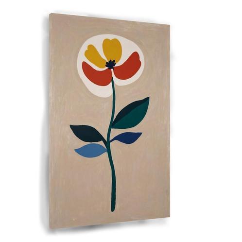 Fleur unique avec toile rouge et orange 60x90cm - 18mm., Maison & Meubles, Accessoires pour la Maison | Peintures, Dessins & Photos