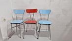 trois chaises vintage en formica année 50 couleur bleu et ro, Enlèvement ou Envoi