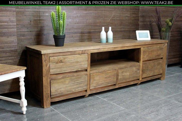 Nieuwe Tv-meubels in teak of wit - teak Tv meubel bij TEAK2, Huis en Inrichting, Kasten |Televisiemeubels, Nieuw, Eikenhout, Teakhout