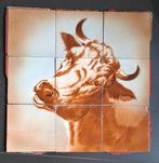 Antiek tegel tableau koe Franse slagerij, Ophalen