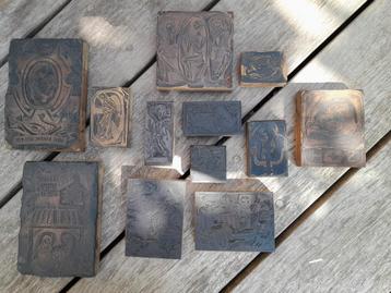Houten drukblokken voor gravures of boekdruk beschikbaar voor biedingen