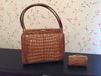 SAC À MAIN EN CROCO VÉRITABLE, DOUBLÉ + PORTE MONNAIES, Ophalen of Verzenden, Nieuw, Bruin, Handtas