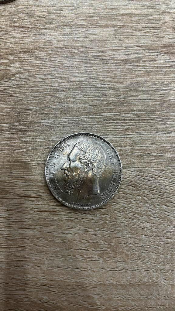 Belgische zilveren munt van 5 frank uit 1869 - Leopold II., Postzegels en Munten, Munten | België, Losse munt, Zilver, Zilver