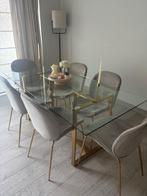 Glazen eettafel met 6 stoelen, Huis en Inrichting, Ophalen, Vijf personen of meer, Rechthoekig, Glas