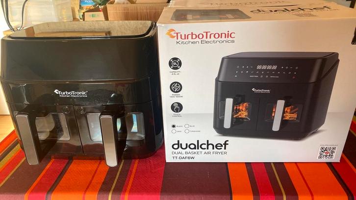 Airfryer TurboTronic TT-DAF6W, Electroménager, Friteuses, Neuf, 4 litres ou plus, Friteuse duo, Pan intérieur amovible, Enlèvement