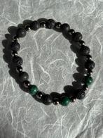 Herenarmband zwart lava / metalic en jade groen, Ophalen of Verzenden, Nieuw, Zwart, Overige materialen