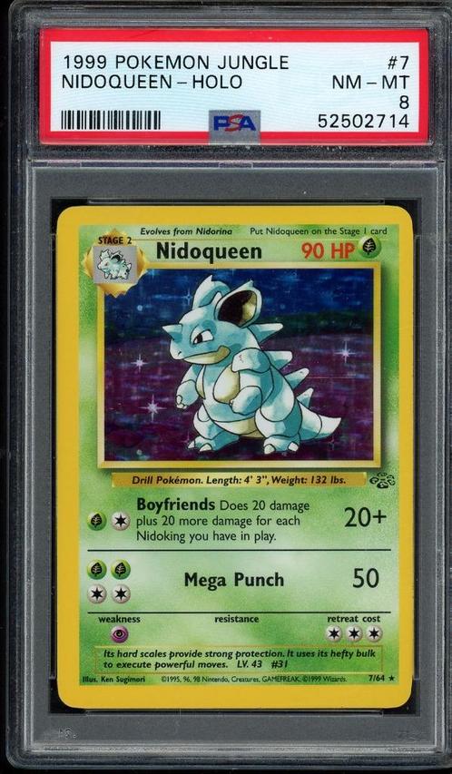 Nidoqueen Holo PSA 8 - 7/64 - Jungle 1999, Hobby en Vrije tijd, Verzamelkaartspellen | Pokémon, Zo goed als nieuw, Losse kaart