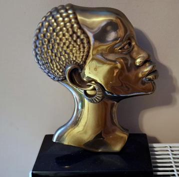 Sculpture Art Déco en bronze Femme africaine en marbre noir 