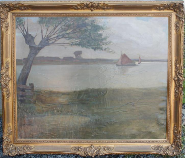 Tony Van Os (1886-1945): Scheldezicht (O/D, 116 x 98 cm), Antiek en Kunst, Kunst | Schilderijen | Klassiek, Ophalen