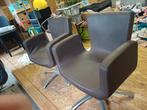 Donker Bruin lederen kapperstoelen, Huis en Inrichting, Stoelen, Ophalen, Twee, Bruin, Zo goed als nieuw