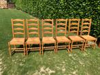 6 chaises avec assise en style osier, légèrement abîmées., Bois, Brun, Cinq, Six Chaises ou plus, Utilisé