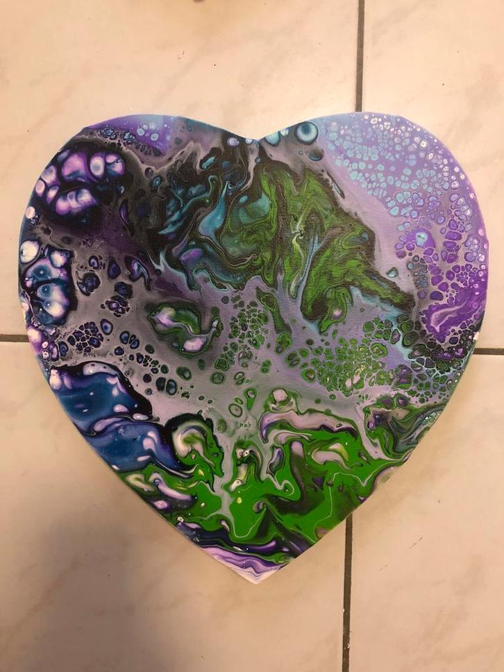 Zelfgemaakte kunstwerkjes acrylverf gieten op canvas, Antiek en Kunst, Kunst | Schilderijen | Abstract, Ophalen