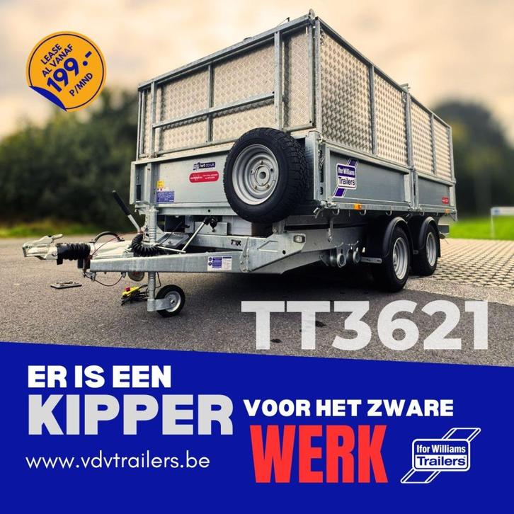 Ifor Williams TT3621 Kipper 3500kg 362x195 cm led, Zakelijke goederen, Machines en Bouw | Tuin, Park en Bosbouw, Voertuig of Aanhanger