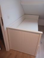 Uittrekbaar bed met lades matrassen inbegrepen, Huis en Inrichting, Slaapkamer | Bedden, Ophalen, Gebruikt, Wit, Twijfelaar