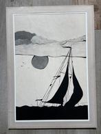 Inkt tekening Biddeloo “ Zeilboot” 1988, Antiek en Kunst, Kunst | Tekeningen en Fotografie, Ophalen of Verzenden