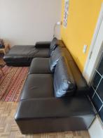 Bruine leren zetel, Huis en Inrichting, Zetels | Zetels, Ophalen, Gebruikt, 150 tot 200 cm, Hoekbank