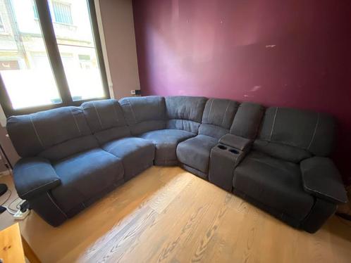 Hoeksalon met 2 relaxen, bekerhouders en ruim opbergvak, Huis en Inrichting, Zetels | Complete zithoeken, Gebruikt, Stof, Ophalen
