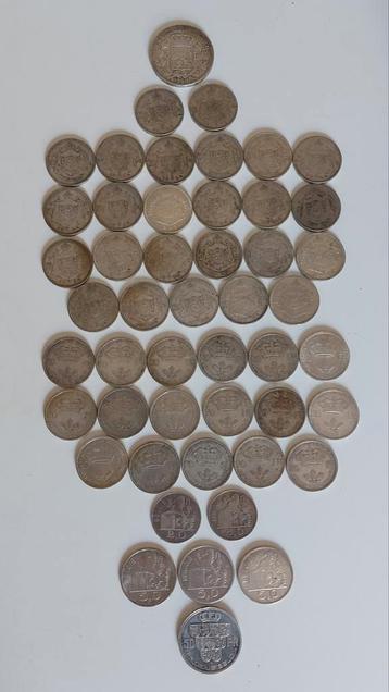 Lot van 49 zilveren munten - 5, 20, 50 fr - 1869 t/m 1954 beschikbaar voor biedingen