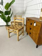 4x Vintage houten, gevlochten eetkamerstoelen, Maison & Meubles, Chaises, Bois, Quatre, Brun, Vintage