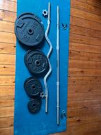 Barres de musculation et poids en fontes, Sport en Fitness, Fitnessmaterialen, Ophalen, Zo goed als nieuw, Halterstangen
