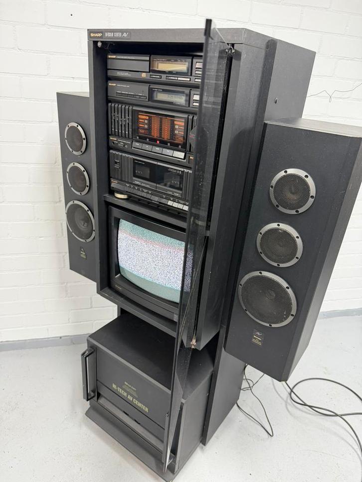 Sharp vintage tv audio stereo in meubel hi-tech av center, TV, Hi-fi & Vidéo, Chaîne Hi-fi, Comme neuf, Haut-parleurs, Sharp, Enlèvement