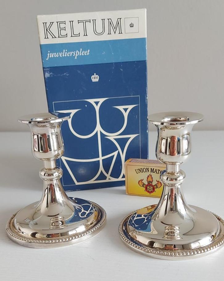 2 Keltum verzilverde kandelaars, Antiek en Kunst, Antiek | Kandelaars, Ophalen of Verzenden