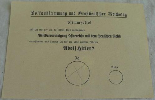 Stembiljet Volksabstimmung Großdeutscher Reichstag 1938.(9), Verzamelen, Militaria | Tweede Wereldoorlog, Overige soorten, Overige typen