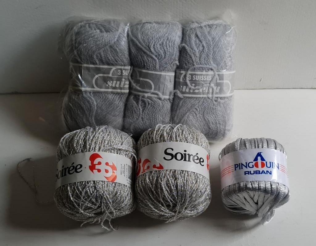 Lot de 4 pelotes de laine fils à tricoter 3 Suisses vintage gris