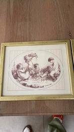 Twee kaders goudkleurig met mooie tekeningen in, Antiek en Kunst, Ophalen