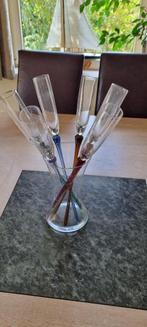 6 champagneglazen in prachtige glazen houder, Ophalen