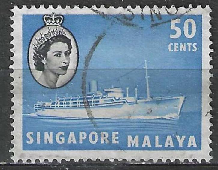 Singapore 1955 - Yvert 39 - Elisabeth II en boten (ST), Postzegels en Munten, Postzegels | Azië, Verzenden