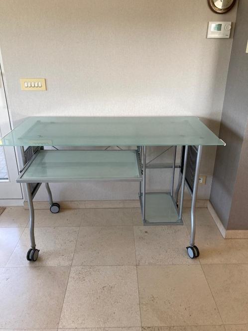 Computer tafel of bureau, Huis en Inrichting, Tafelonderdelen, Zo goed als nieuw, Tafelblad, Rechthoekig, Glas, Ophalen