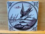 Antieke Delftse mangaan tegel met vogel D53, Antiek en Kunst, Ophalen of Verzenden